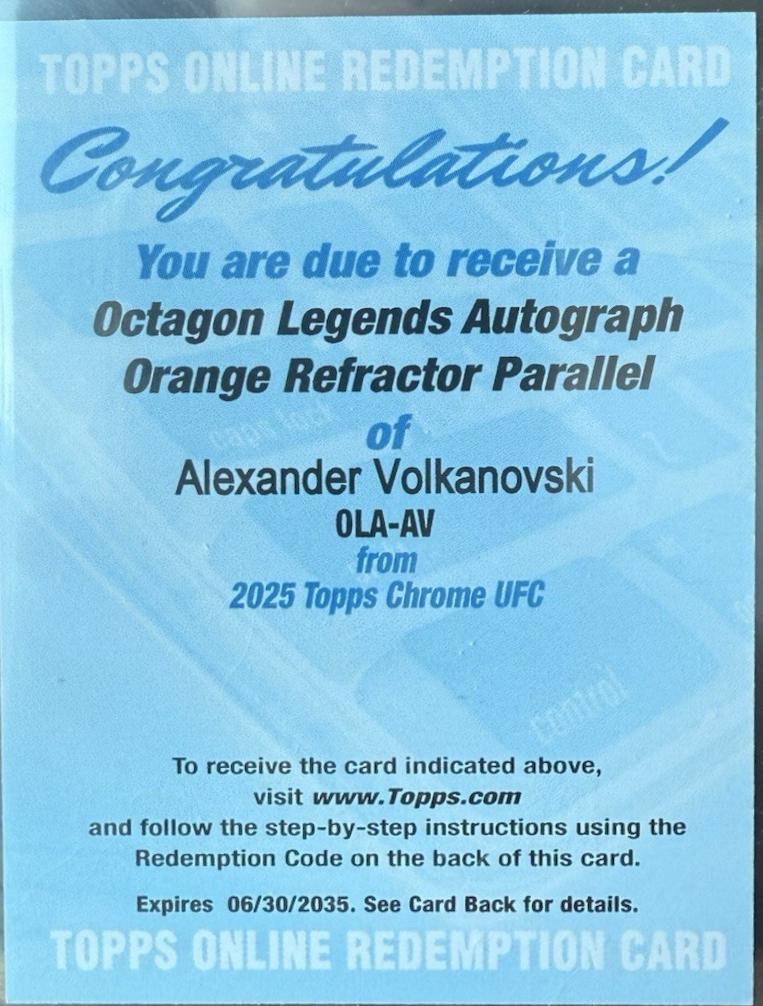 Alexander Volkanovski 2025 Topps Chrome UFC Octagon Legends Autographs #OLA-AV Orange Refractor