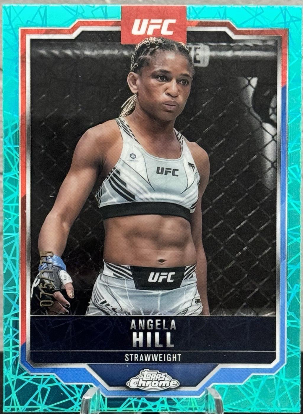 Angela Hill 2025 Topps Chrome UFC Base #124 Teal Lazer Refractor