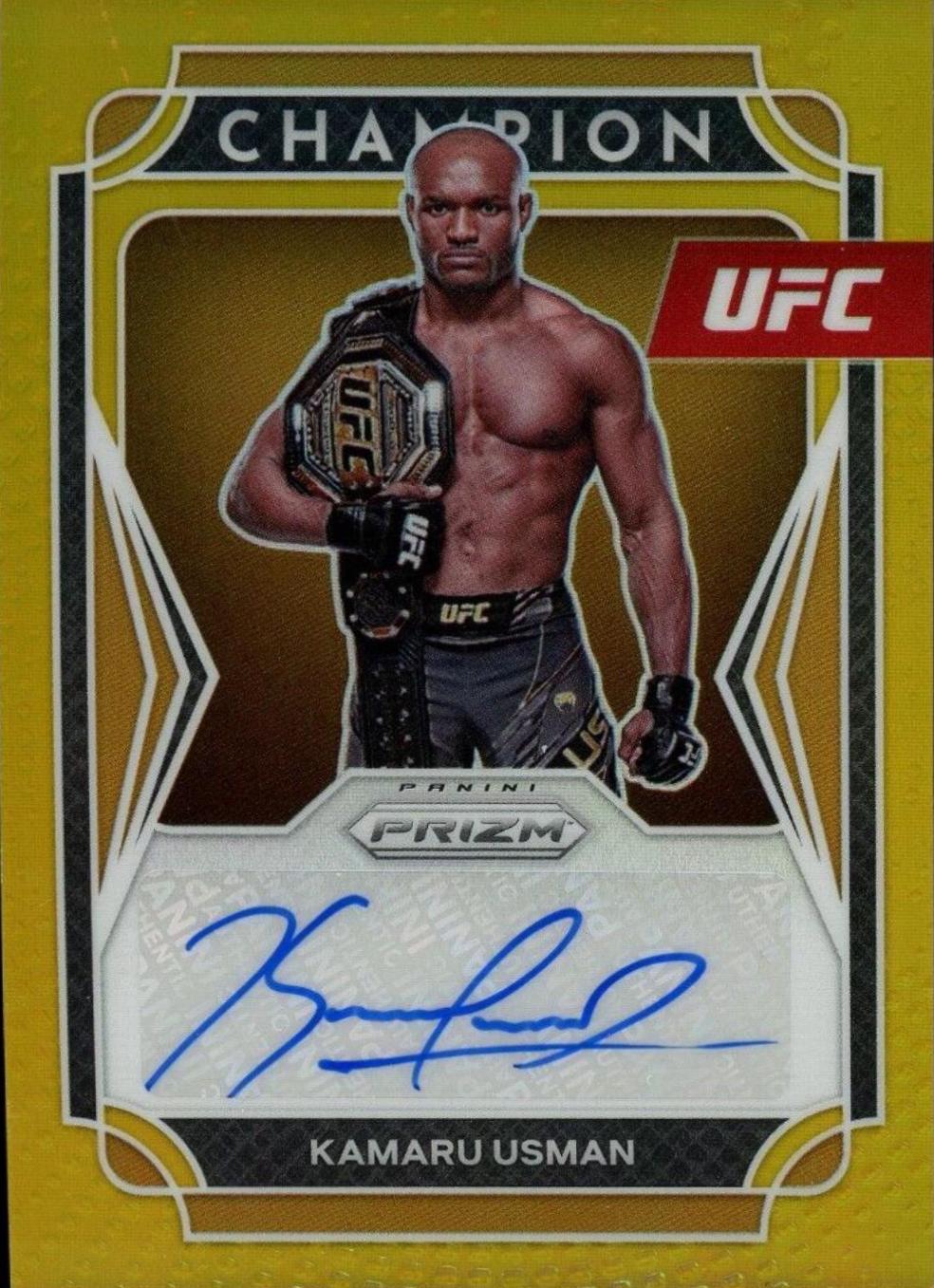 Kamaru Usman 2022 Panini Prizm UFC Champion Signatures #7 Gold