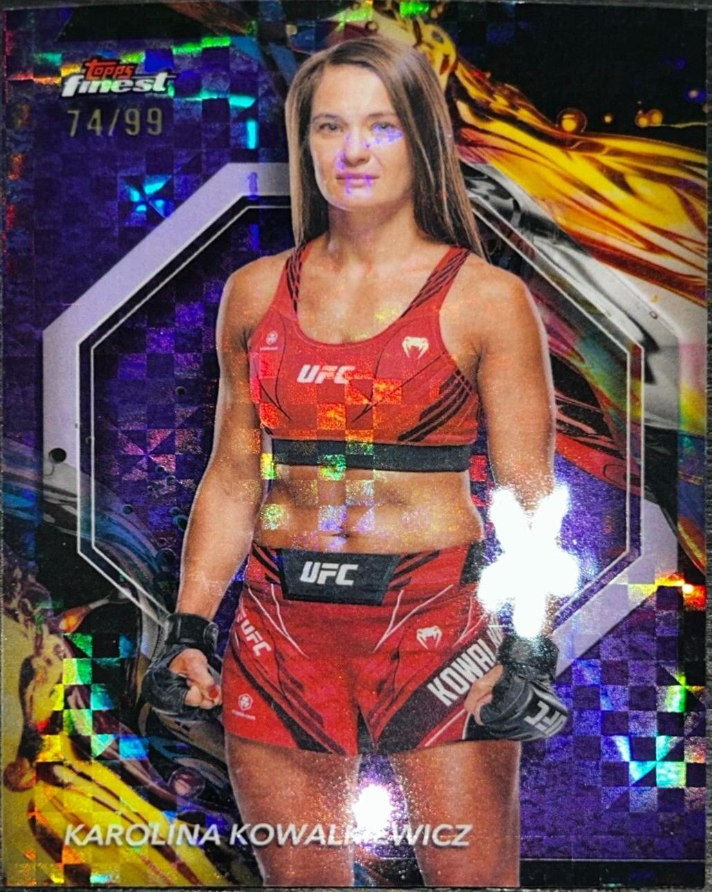 Karolina Kowalkiewicz 2024 Topps Finest UFC Base Uncommon #150 Purple Checkerboard Refractor