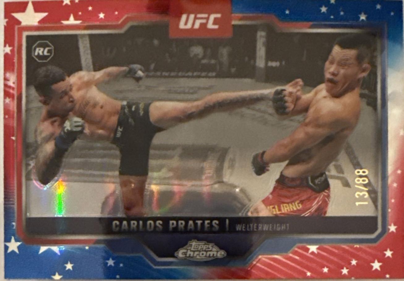 Carlos Prates 2025 Topps Chrome UFC Base #40 Red White Blue Refractor