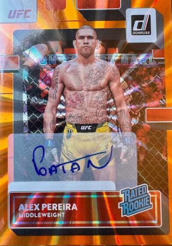 Alex Pereira 2023 Panini Donruss UFC Rated Rookies Signatures #209 Orange Laser