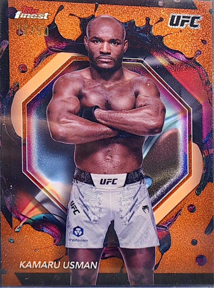 Kamaru Usman 2024 Topps Finest UFC Base Rare #223 Tangerine Glitter Refractor