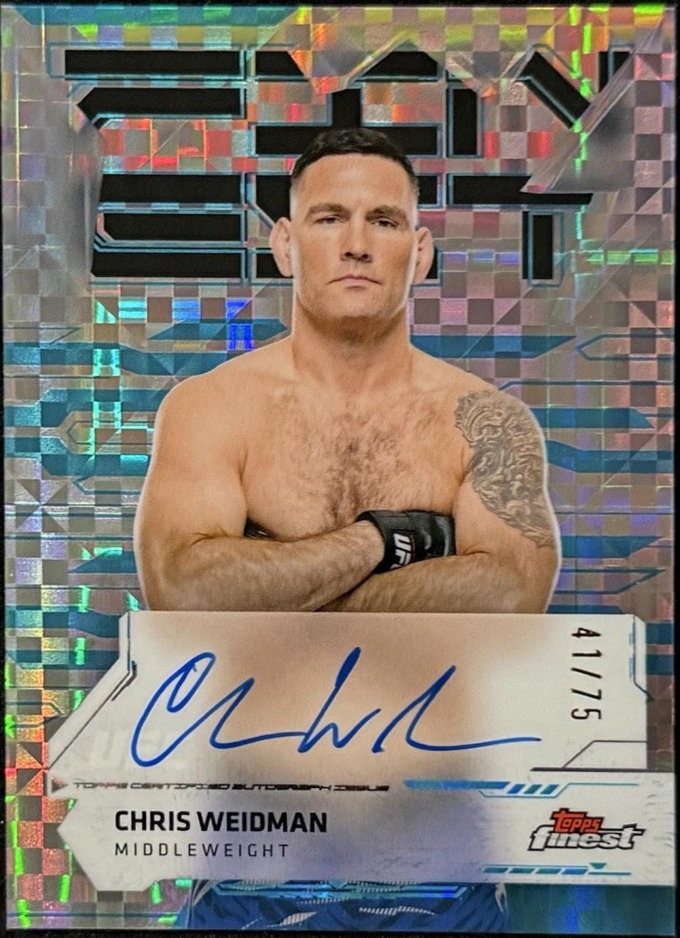 Chris Weidman 2025 Topps Finest UFC Finest Autographs #FA-CW Blue Checkerboard Refractor