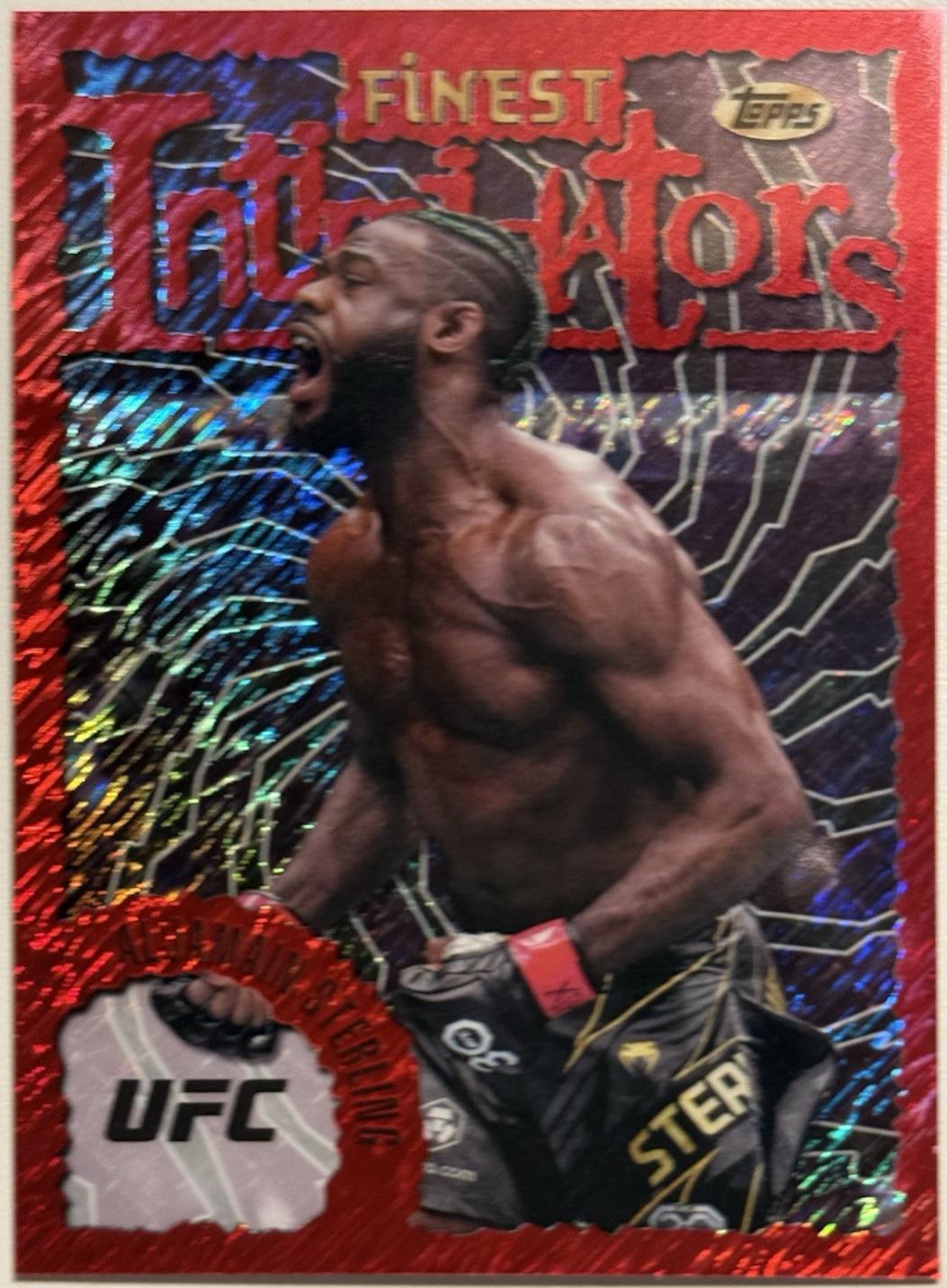 Aljamain Sterling 2024 Topps Finest UFC Intimidators #INT-14 Red Shimmer Refractor