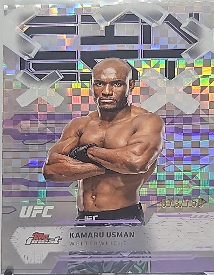 Kamaru Usman 2025 Topps Finest UFC Base Common #66 Purple Checkerboard Refractor