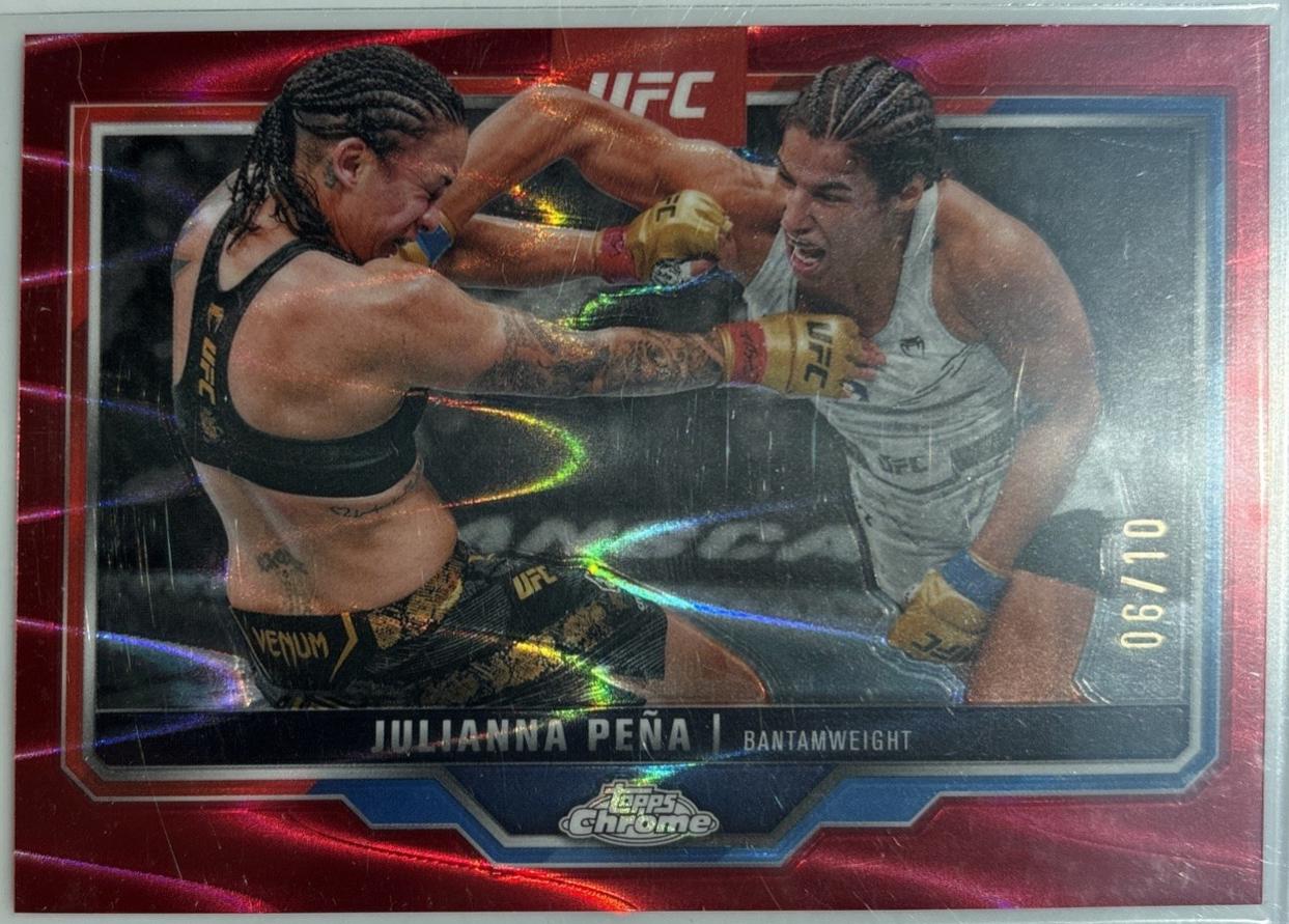 Julianna Peña 2025 Topps Chrome UFC Base #142 Red Refractor