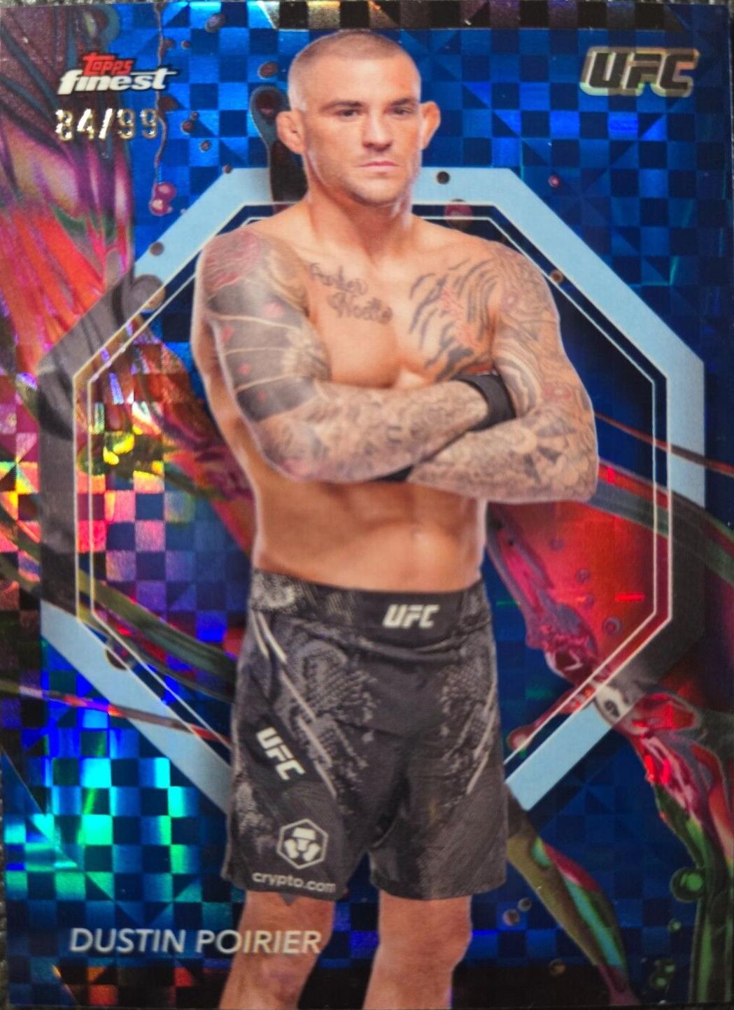 Dustin Poirier 2024 Topps Finest UFC Base Common #98 Blue Checkerboard Refractor