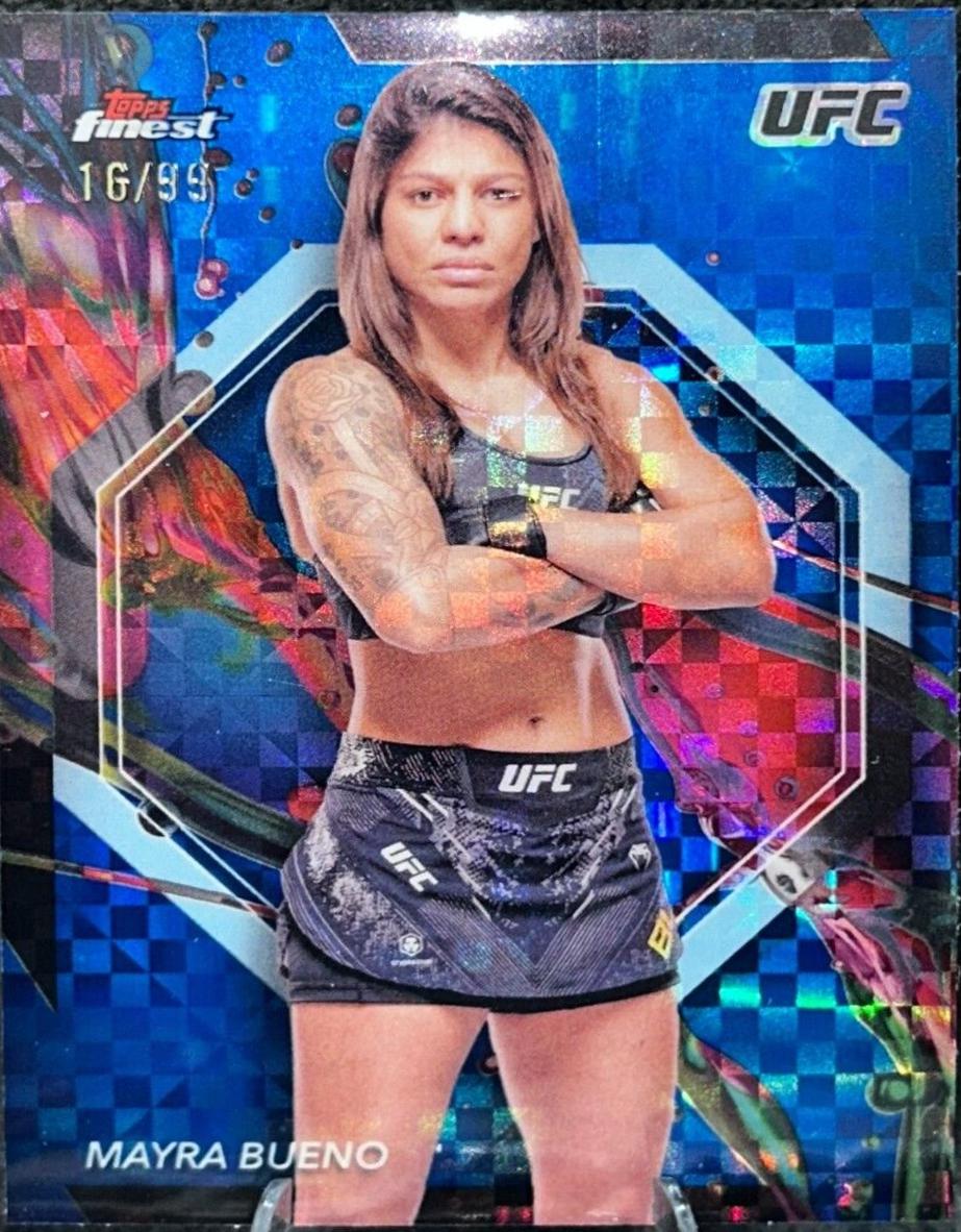 Mayra Bueno 2024 Topps Finest UFC Base Common #5 Blue Checkerboard Refractor
