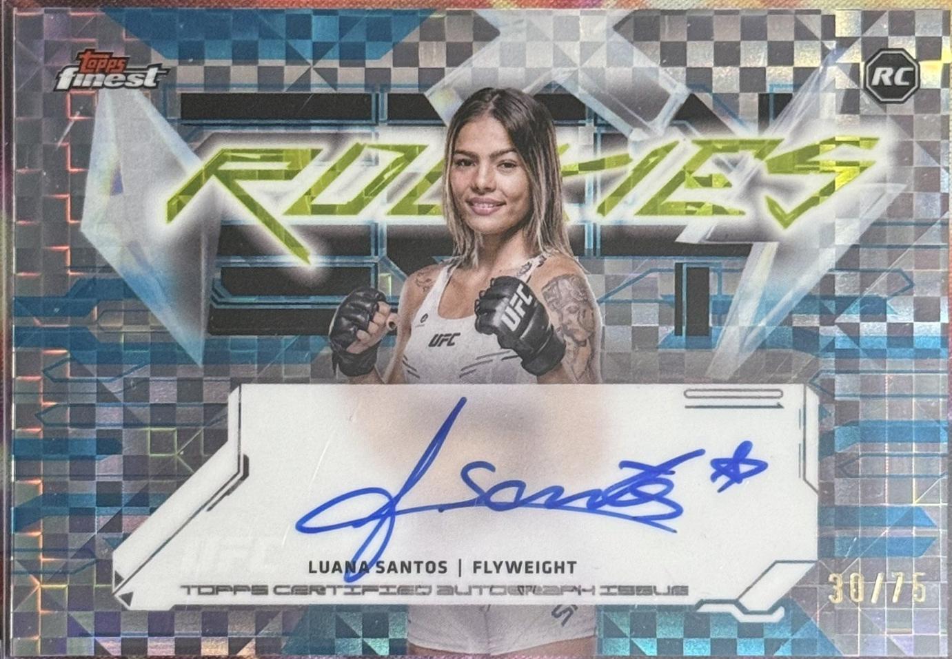 Luana Santos 2025 Topps Finest UFC Finest Rookie Autographs #FRA-LS Blue Checkerboard Refractor