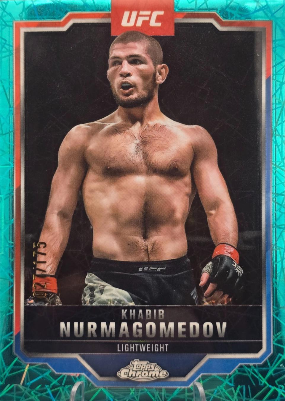 Khabib Nurmagomedov 2025 Topps Chrome UFC Base #36 Teal Lazer Refractor