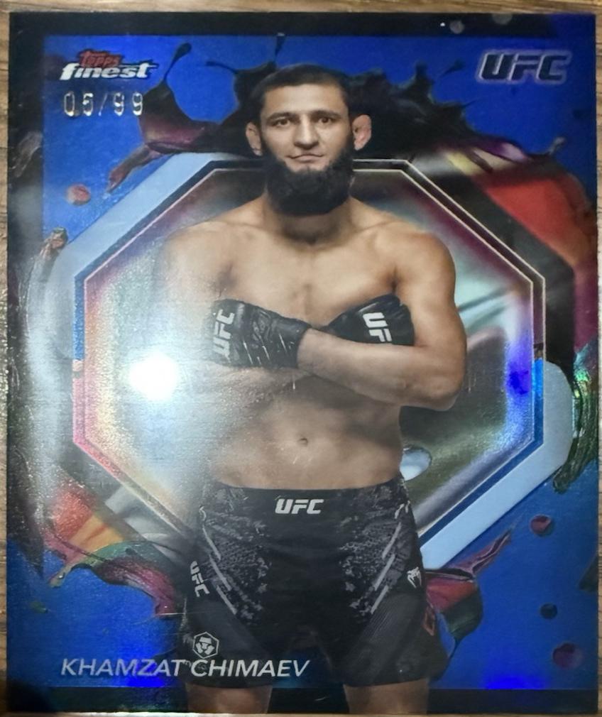 Khamzat Chimaev 2024 Topps Finest UFC Base Rare #212 Blue Refractor