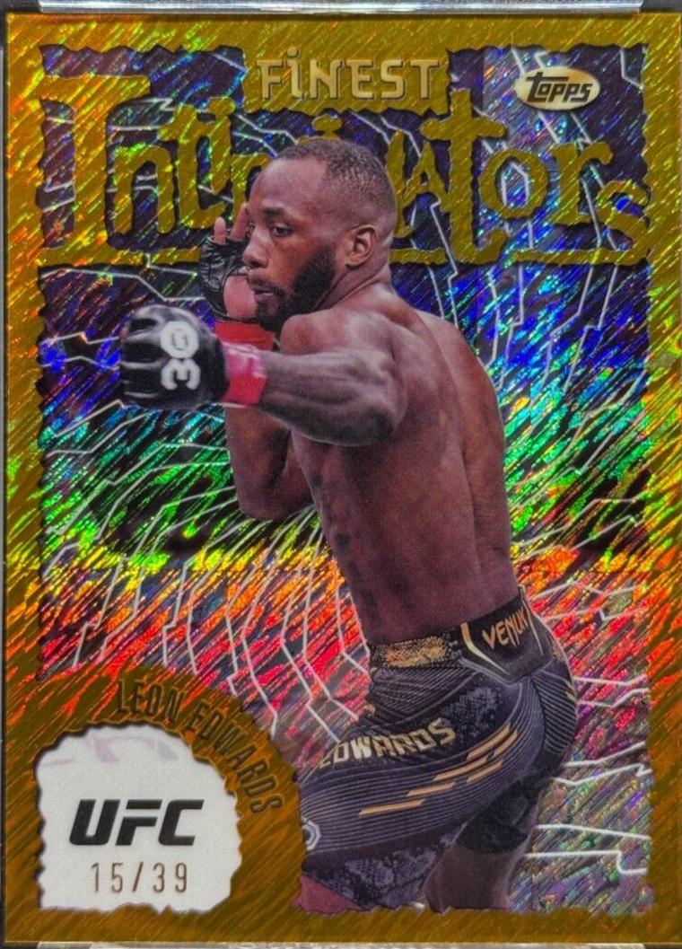 Leon Edwards 2024 Topps Finest UFC Intimidators #INT-10 Gold Shimmer Refractor