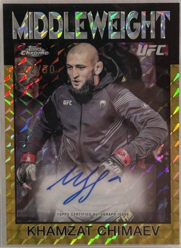 Khamzat Chimaev 2026 Topps Chrome UFC 1986 Topps Signatures #86S-KC Gold Refractor