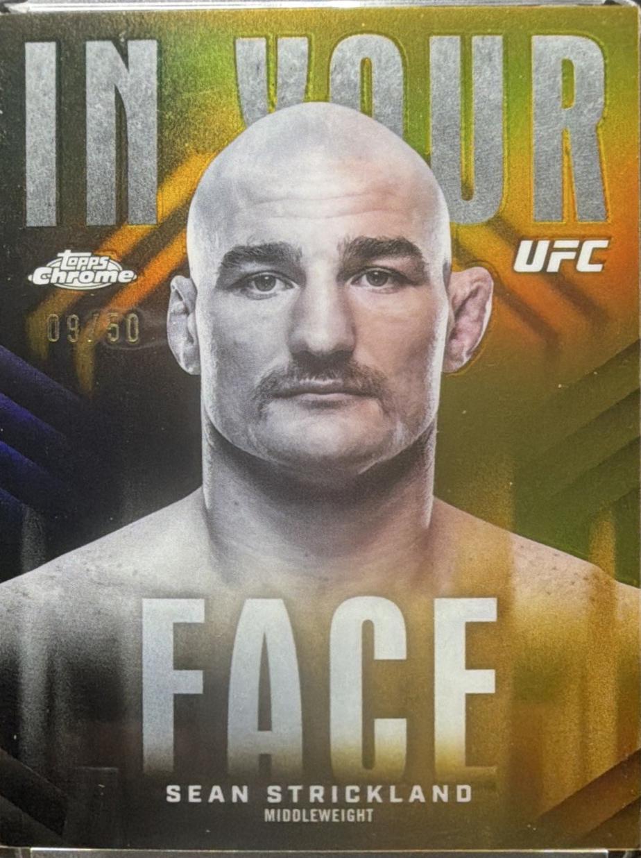 Sean Strickland 2026 Topps Chrome UFC In Your Face #IYF-9 Gold Refractor