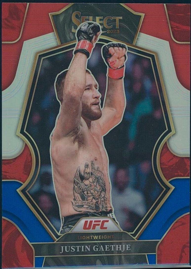 Justin Gaethje 2023 Panini Select UFC Premier Level #135 Red Blue Prizm