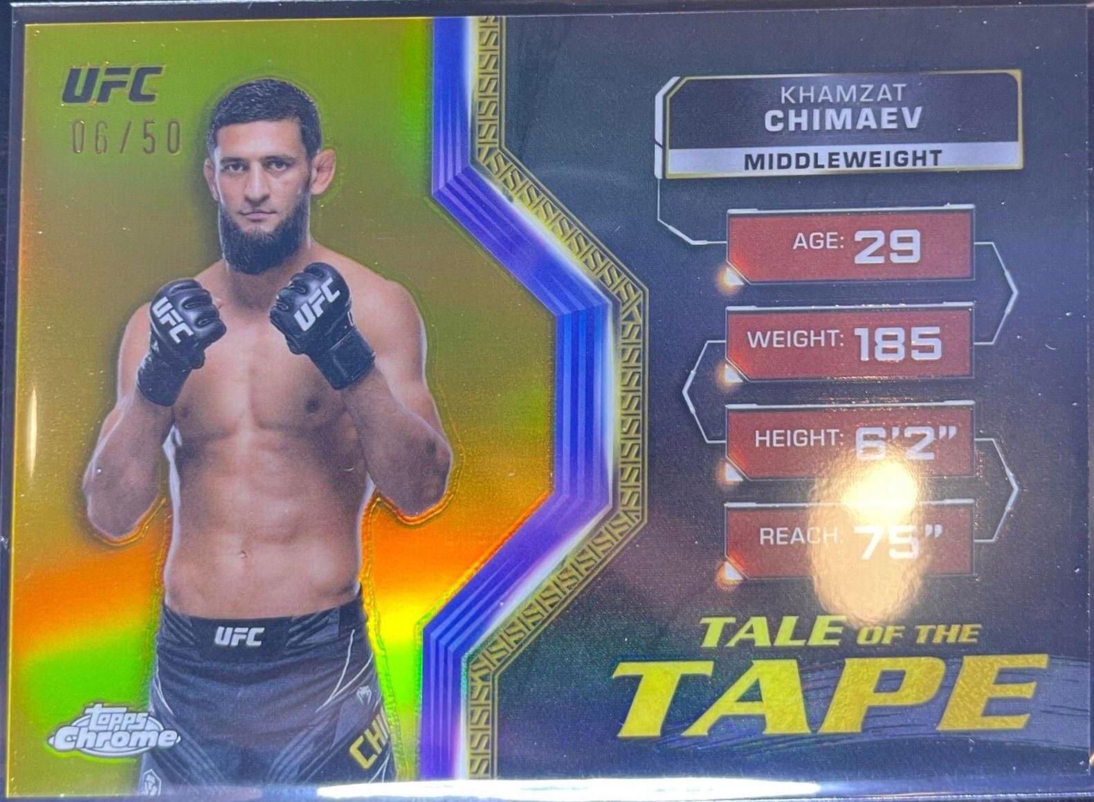 Khamzat Chimaev 2024 Topps Chrome UFC Tale of the Tape #TFT-16 Gold Refractor