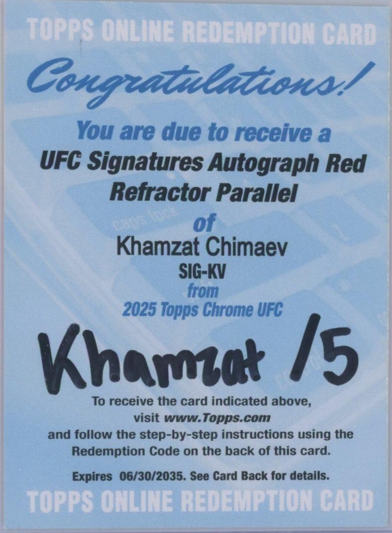 Khamzat Chimaev 2025 Topps Chrome UFC UFC Signatures #SIG-KV Red Refractor