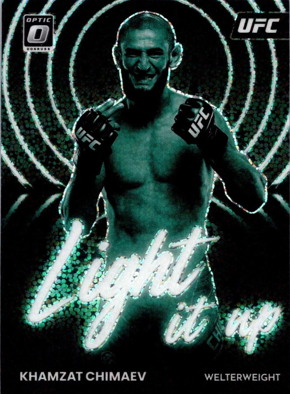 Khamzat Chimaev 2023 Panini Donruss Optic UFC Light It Up #22 White Sparkle