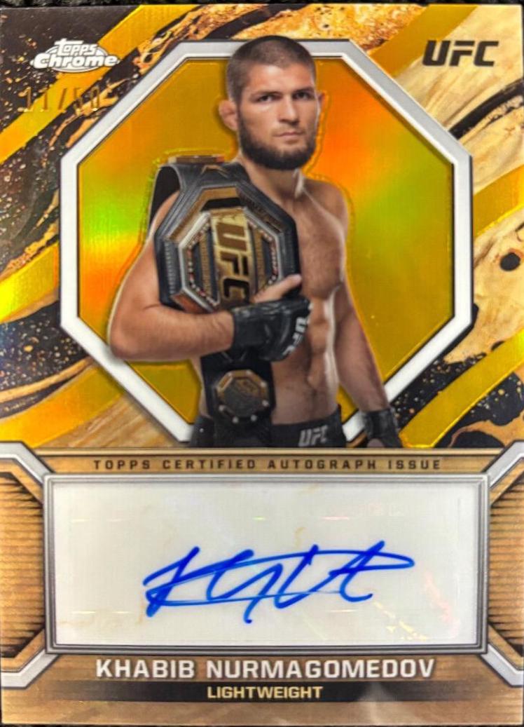 Khabib Nurmagomedov 2024 Topps Chrome UFC Marks of Champions #MOC-KNU Gold Refractor