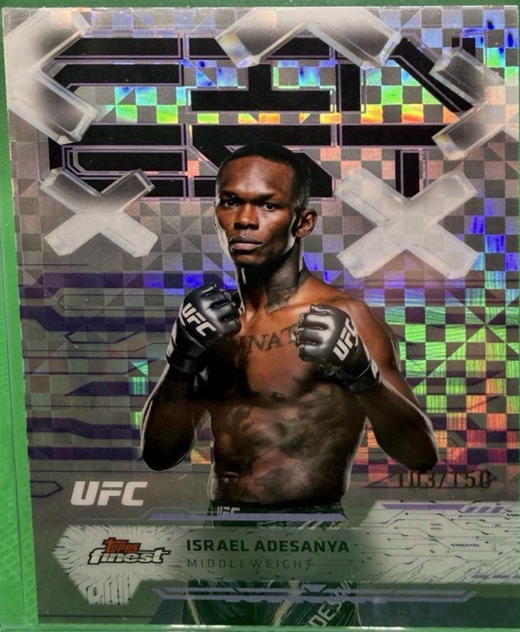 Israel Adesanya 2025 Topps Finest UFC Base Common #17 Purple Checkerboard Refractor