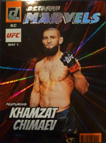Khamzat Chimaev 2023 Panini Donruss UFC Octagon Marvels #7 Orange Laser