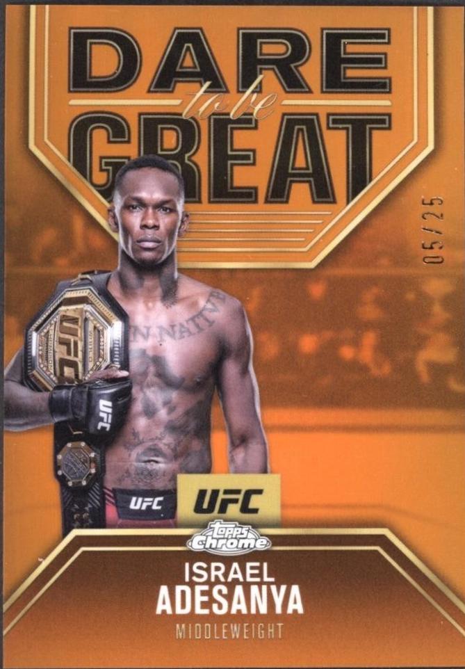 Israel Adesanya 2025 Topps Chrome UFC Dare to Be Great #DBG-10 Orange Refractor
