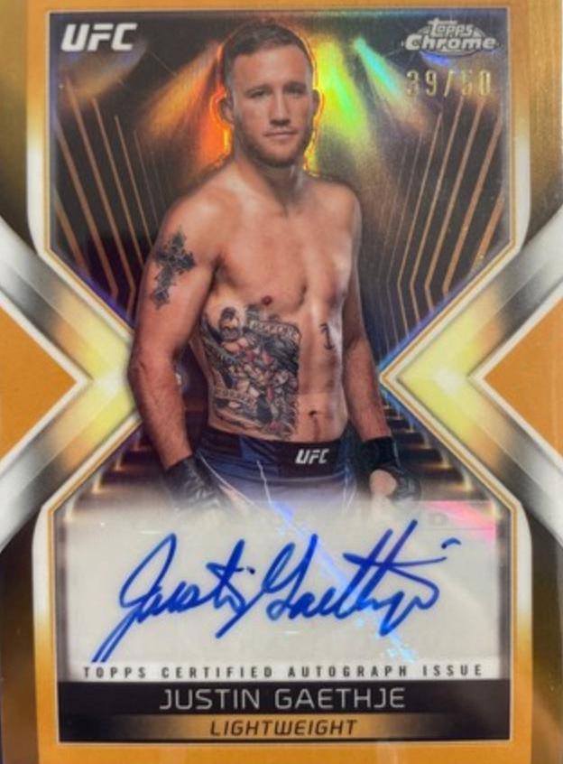 Justin Gaethje 2024 Topps Chrome UFC Main Event Autographs #MEA-JGA Gold Refractor