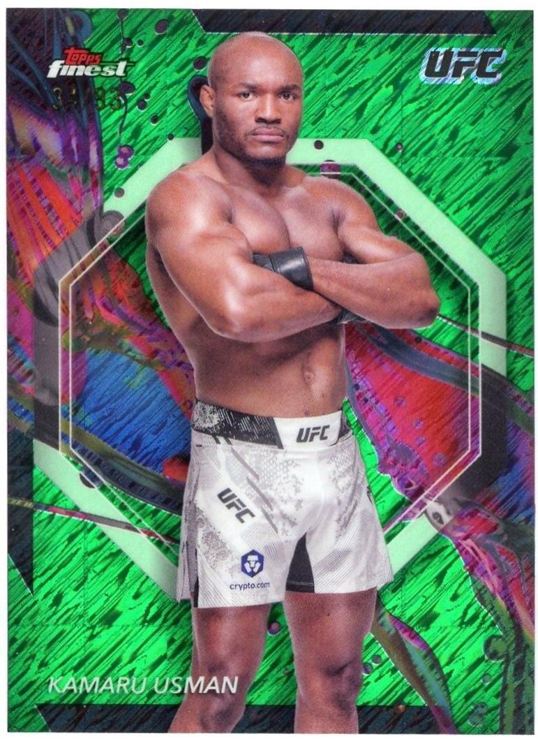 Kamaru Usman 2024 Topps Finest UFC Base Common #33 Green Shimmer Refractor