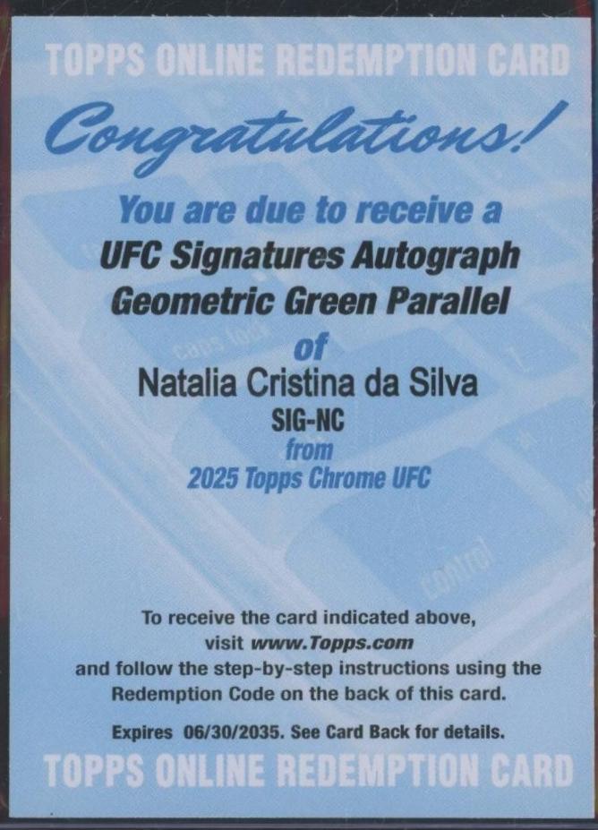 Natalia Silva 2025 Topps Chrome UFC UFC Signatures #SIG-NC Geometric Green Refractor