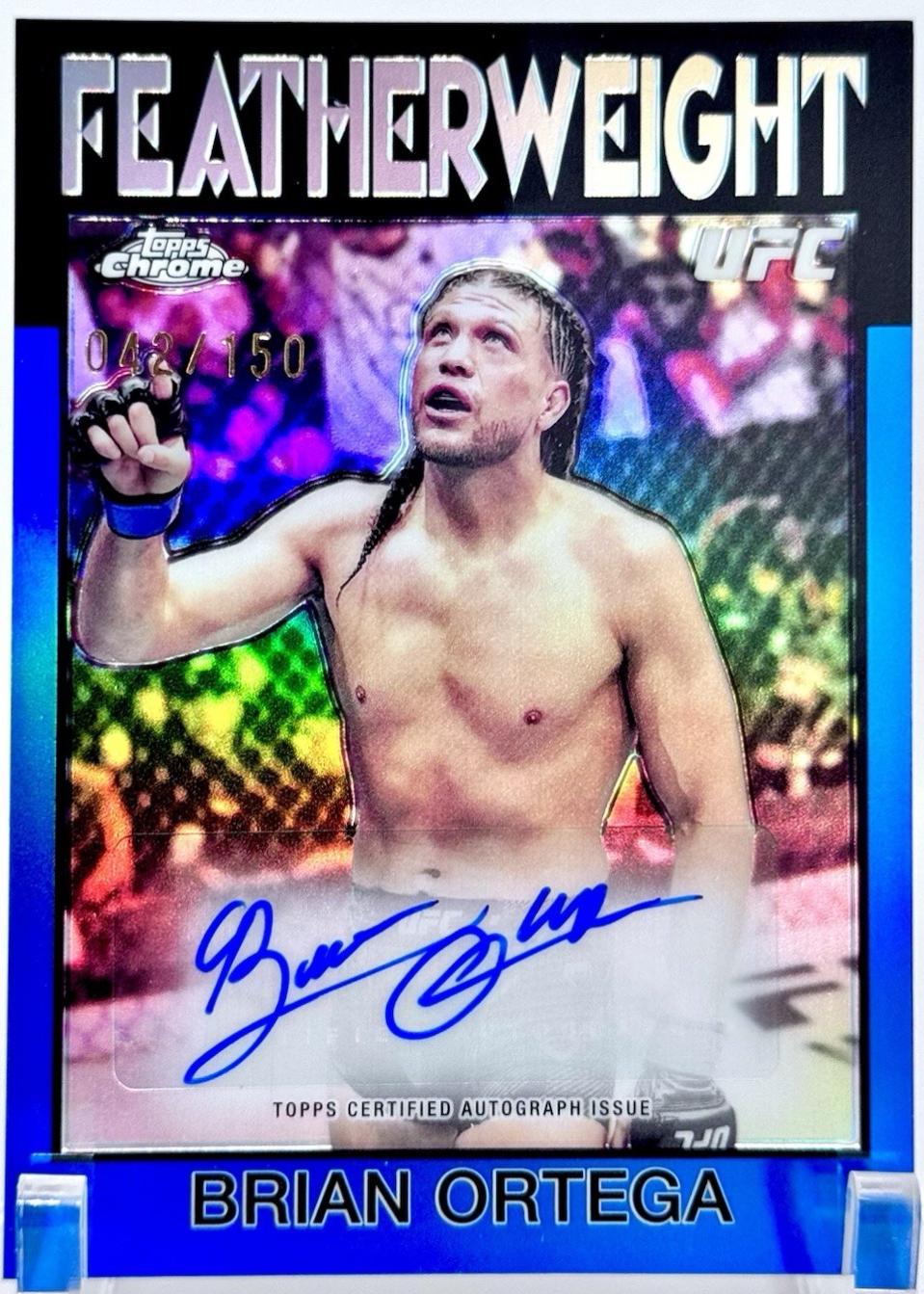Brian Ortega 2026 Topps Chrome UFC 1986 Topps Signatures #86S-BO Blue Refractor