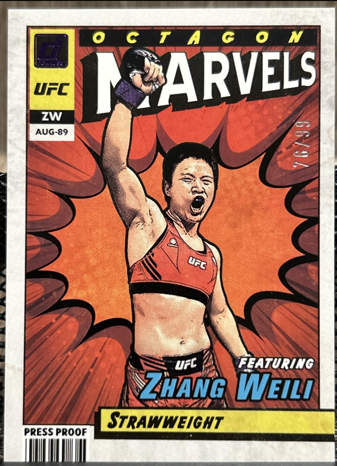 Zhang Weili 2022 Panini Donruss UFC Octagon Marvels #19 Press Proof Purple