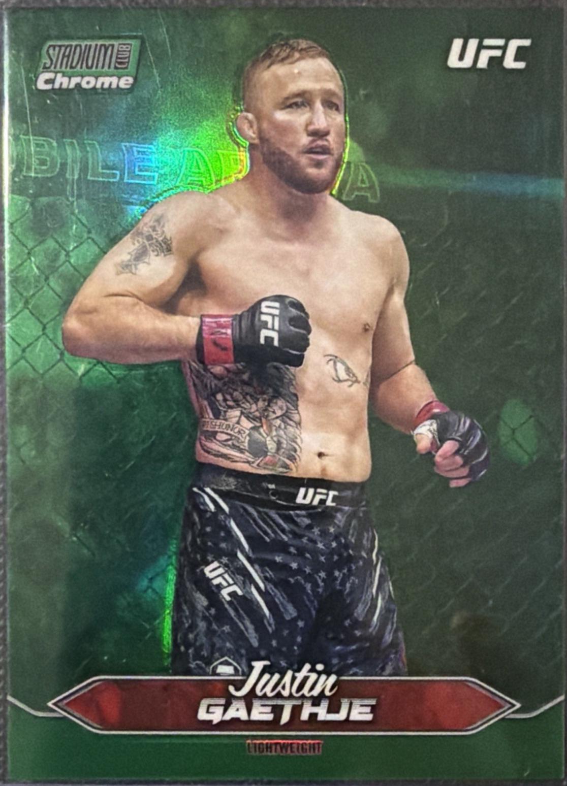 Justin Gaethje 2025 Topps Stadium Club UFC Base Chrome #C-155 Green Refractor