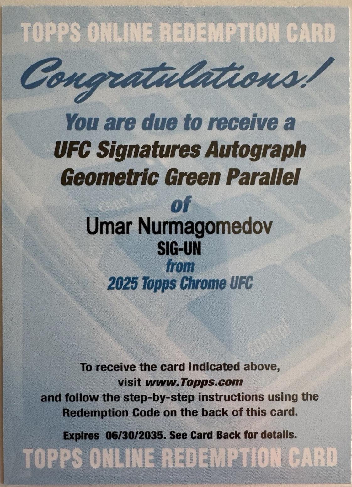 Umar Nurmagomedov 2025 Topps Chrome UFC UFC Signatures #SIG-UN Geometric Green Refractor