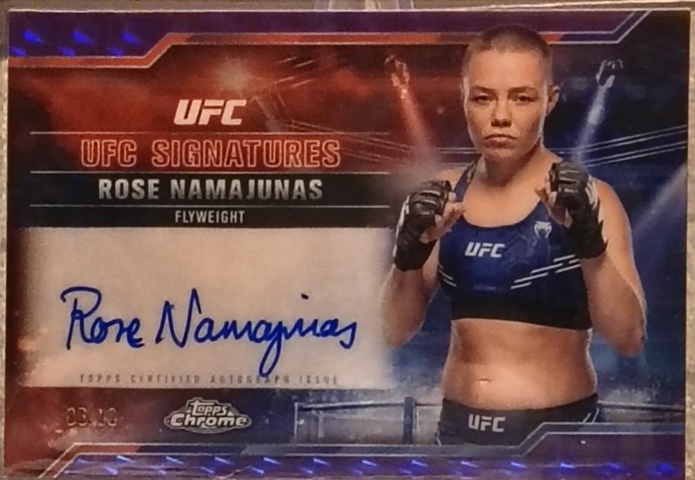 Rose Namajunas 2025 Topps Chrome UFC UFC Signatures #SIG-RN Geometric Purple Refractor