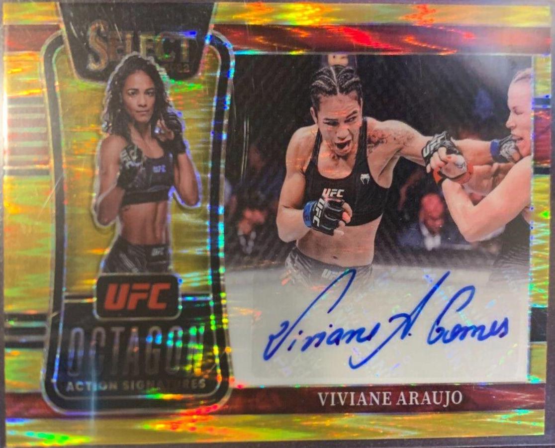 Viviane Araujo 2022 Panini Select UFC Octagon Action Signatures #24 Gold Flash