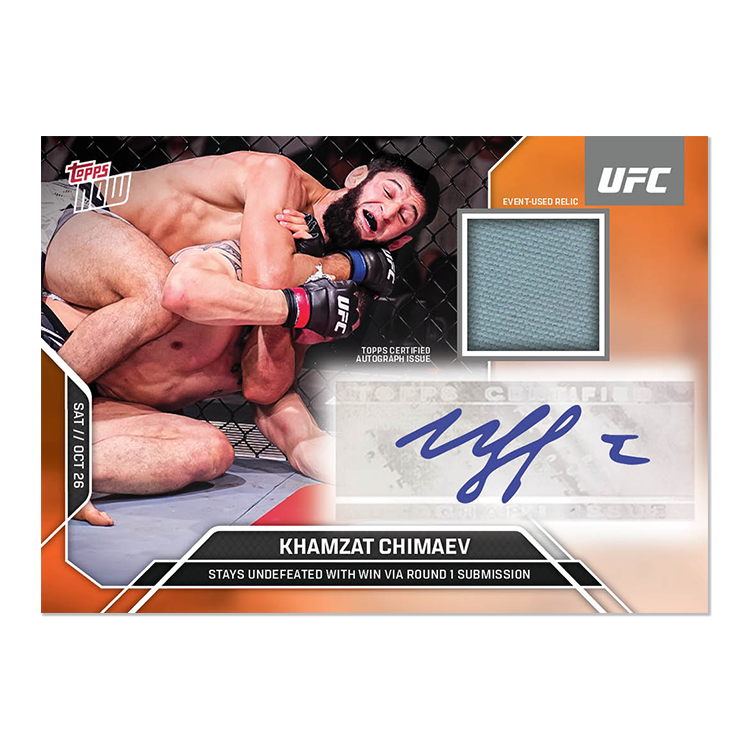 Khamzat Chimaev Topps Now UFC Sticker Autograph Relics #28 Orange