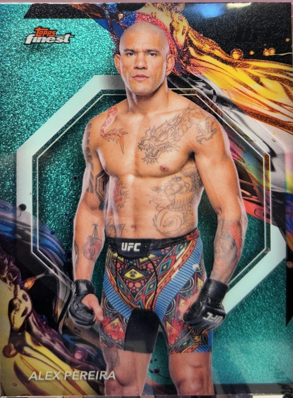 Alex Pereira 2024 Topps Finest UFC Base Uncommon #101 Aqua Glitter Refractor