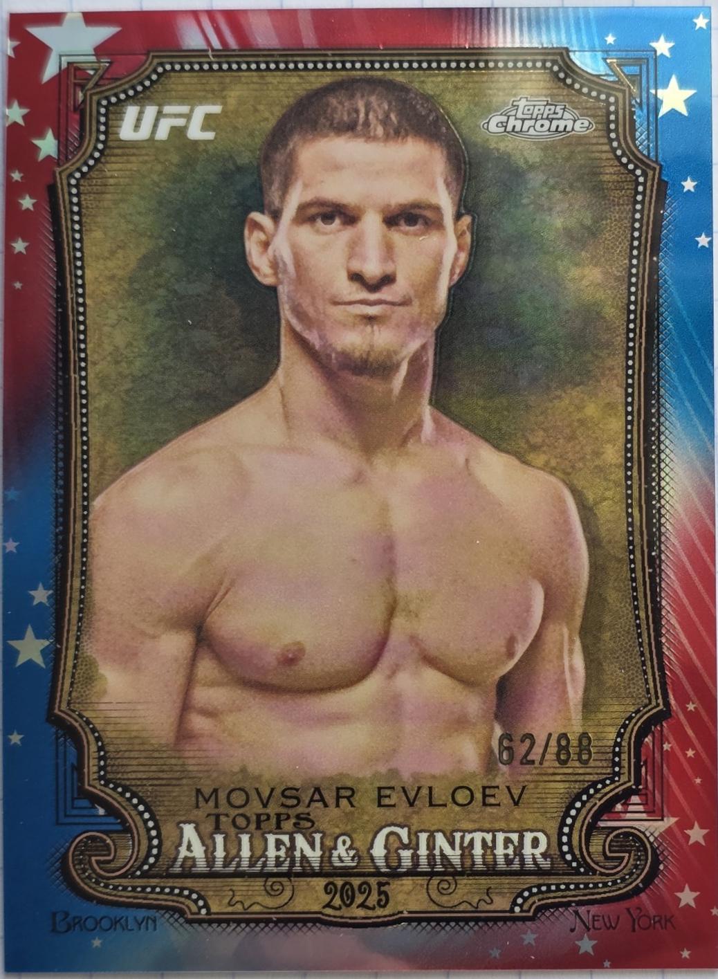 Movsar Evloev 2025 Topps Chrome UFC Allen & Ginter #AAG-11 Red White Blue Refractor