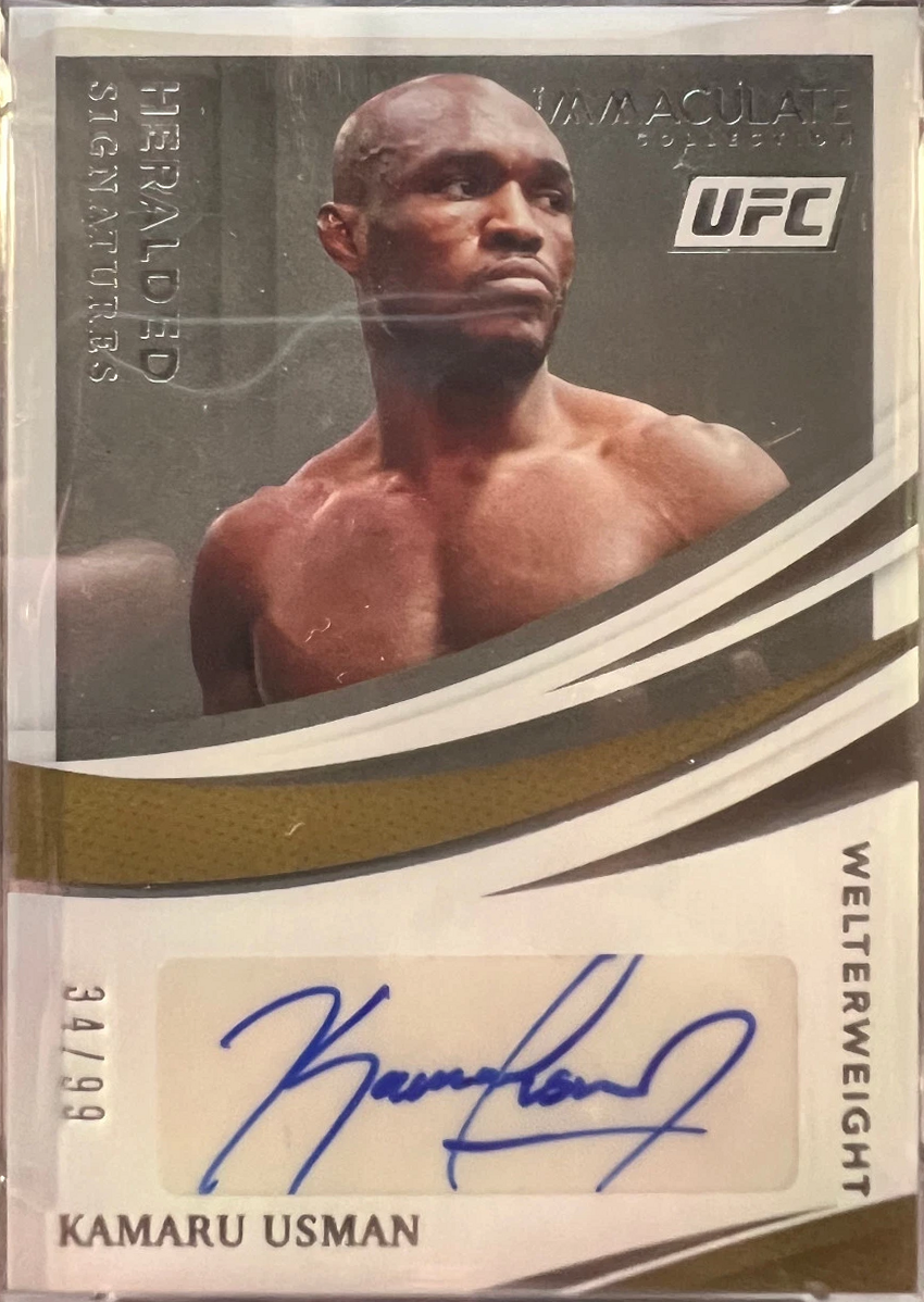Kamaru Usman 2021 Panini Immaculate UFC Heralded Signatures #1 Gold
