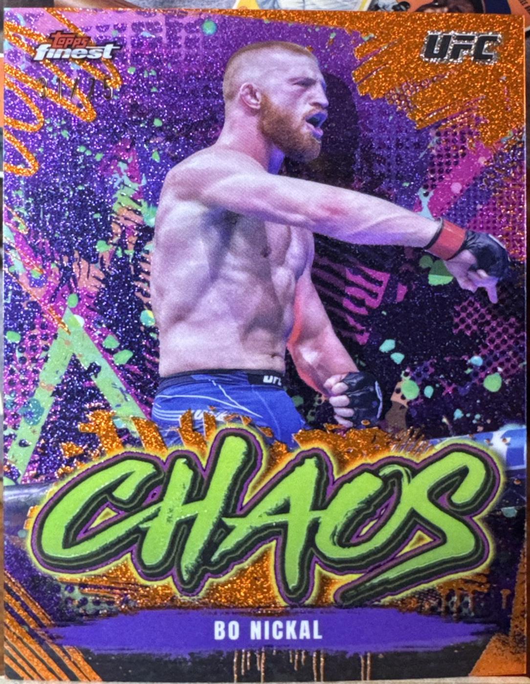 Bo Nickal 2024 Topps Finest UFC Chaos #CHA-13 Tangerine Glitter Refractor