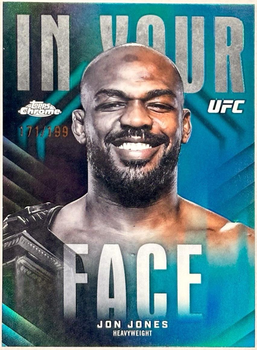 Jon Jones 2026 Topps Chrome UFC In Your Face #IYF-8 Aqua Refractor