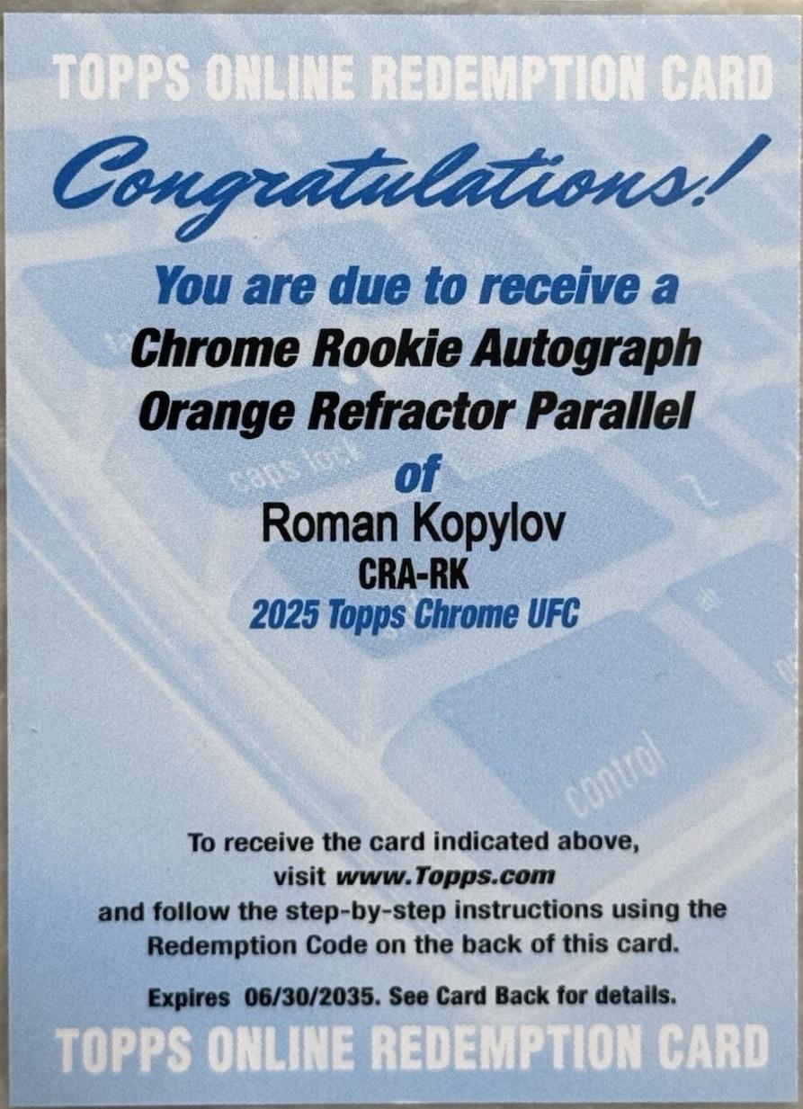 Roman Kopylov 2025 Topps Chrome UFC Chrome Rookie Autographs #CRA-RK Orange Refractor