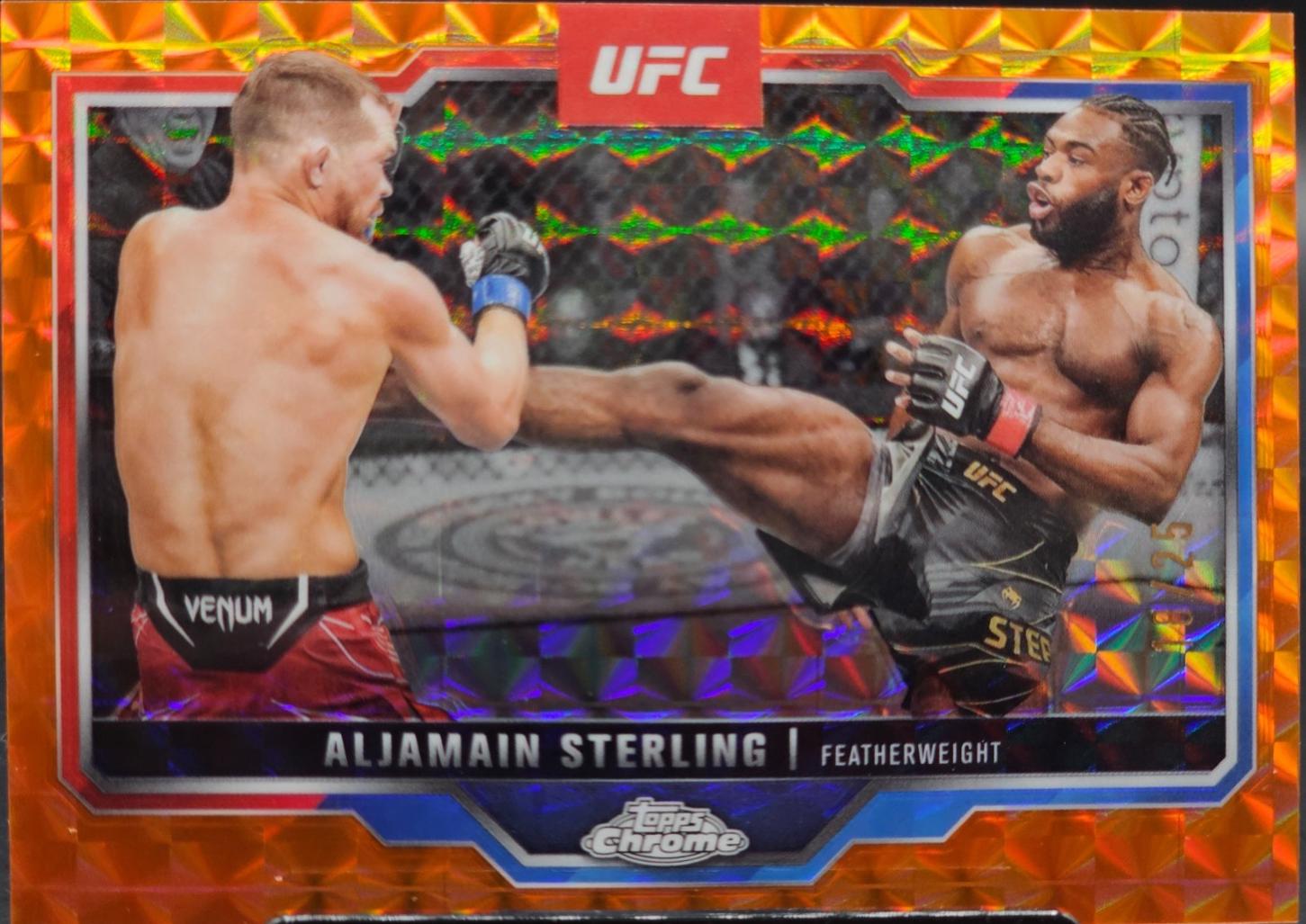 Aljamain Sterling 2025 Topps Chrome UFC Base #64 Orange Geometric Refractor