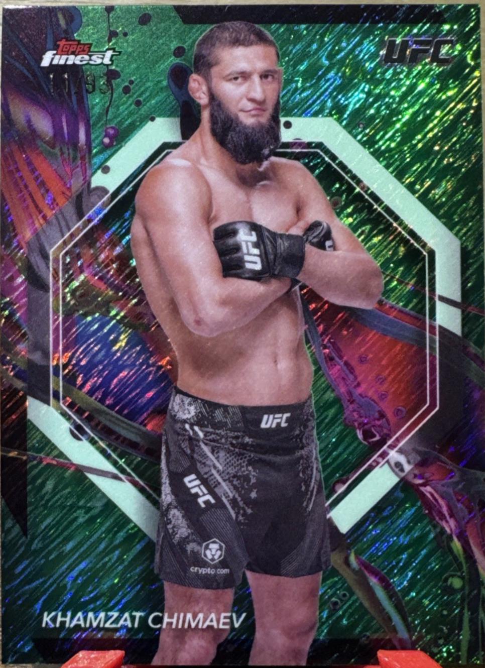 Khamzat Chimaev 2024 Topps Finest UFC Base Common #89 Green Shimmer Refractor