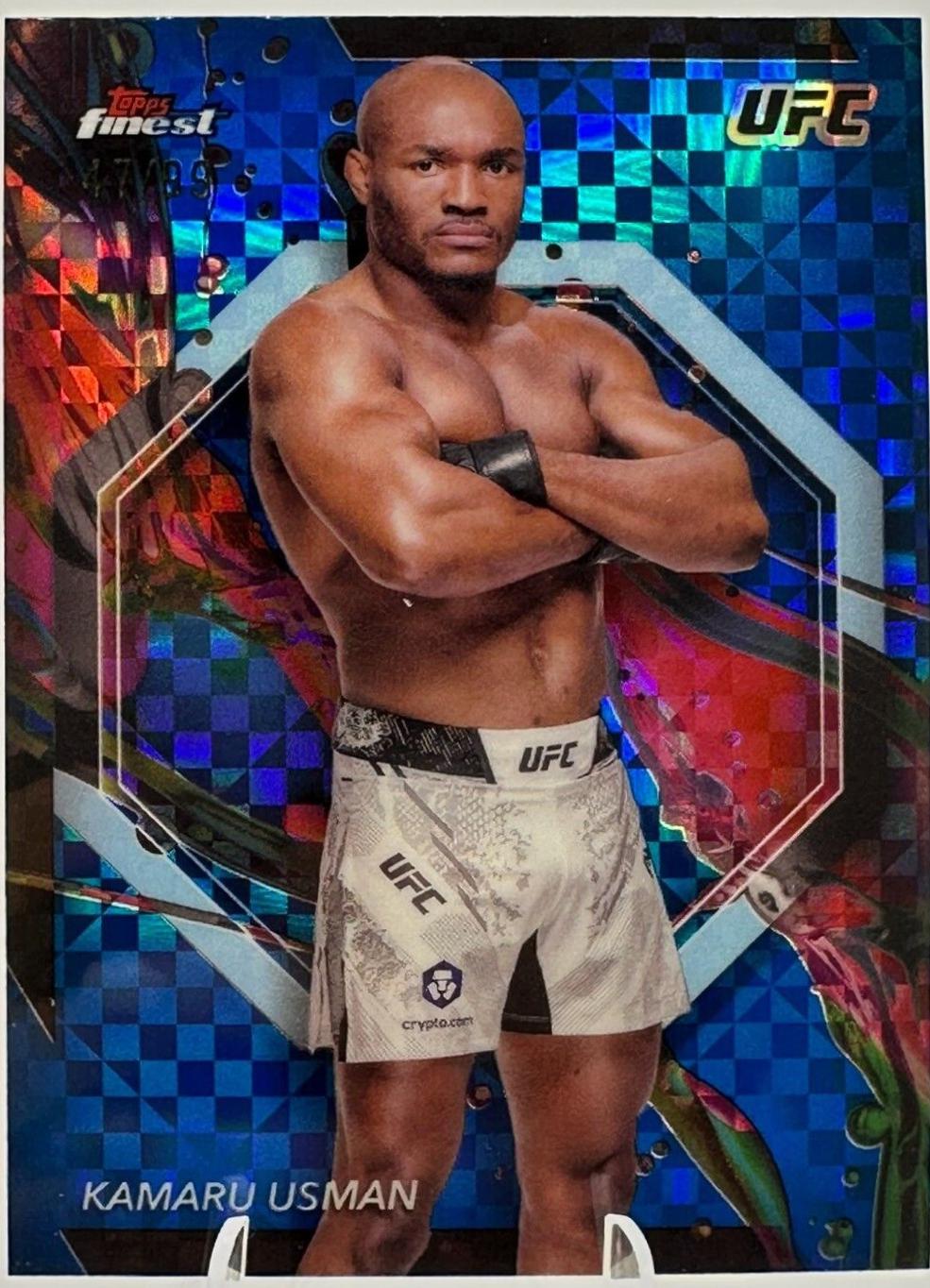 Kamaru Usman 2024 Topps Finest UFC Base Common #33 Blue Checkerboard Refractor