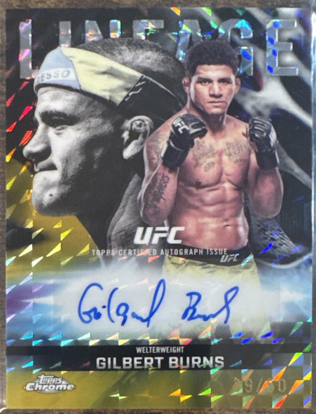 Gilbert Burns 2026 Topps Chrome UFC Chrome Lineage Autographs #CCA-GB Gold Geometric Refractor