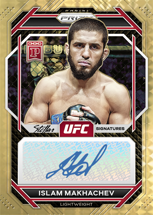 Islam Makhachev 2023 Panini Blockchain Prizm UFC — Physical Counterparts Stellar Signatures #UFC-IM Gold Vinyl