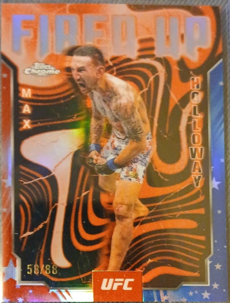 Max Holloway 2025 Topps Chrome UFC Fired Up #FUP-24 Red White Blue Refractor