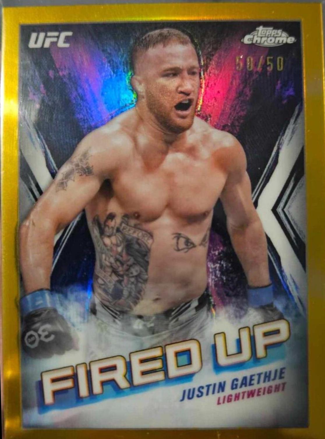 Justin Gaethje 2024 Topps Chrome UFC Fired Up #FDP-20 Gold Refractor
